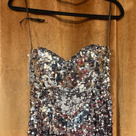 Night Moves Strapless Sequin Dress in Black and Silver - Picture 7 of 7